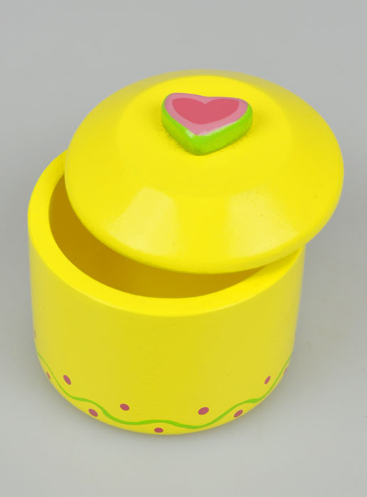 Boîte à Chapelet en Bois - Jaune et Coeur Rose (pic 2)