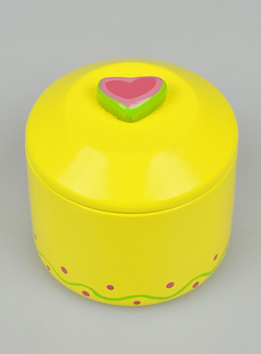 Boîte à Chapelet en Bois - Jaune et Coeur Rose (pic 3)
