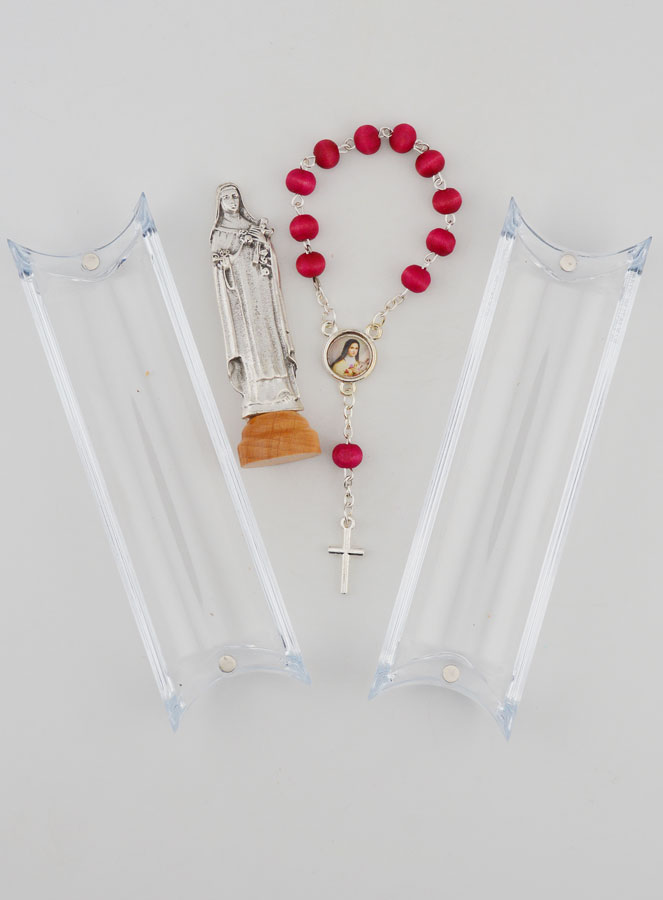 Statue Sainte Thérèse sur Socle & son Dizainier en Bois de Rose (pic 4)