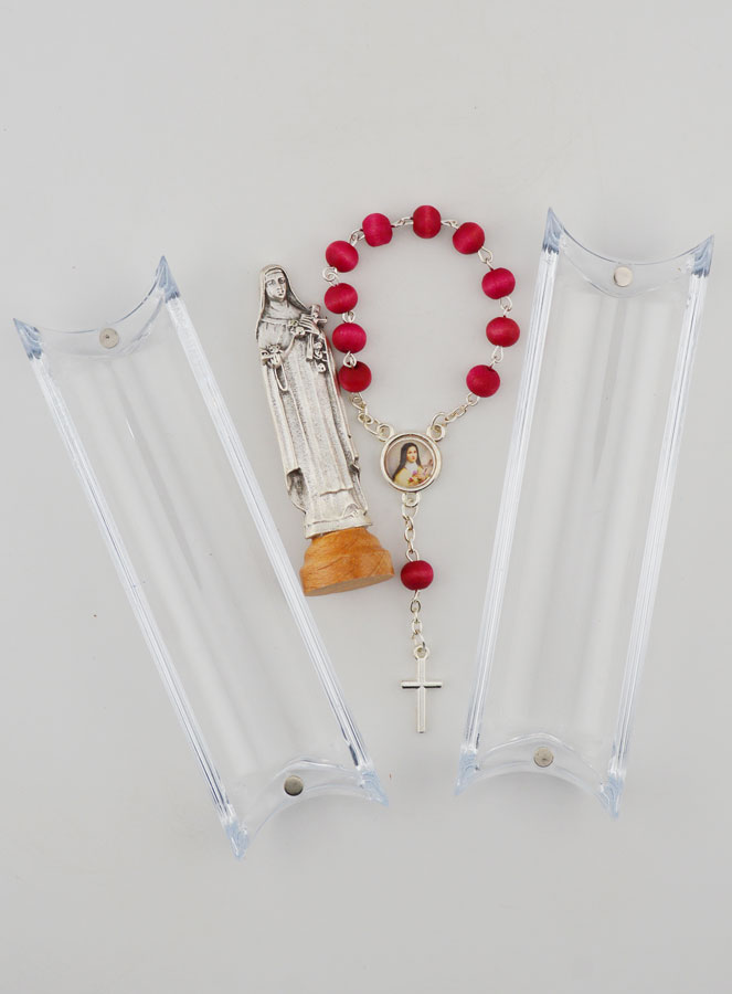 Statue Sainte Rita sur Socle & son Dizainier en Bois de Rose (pic 4)