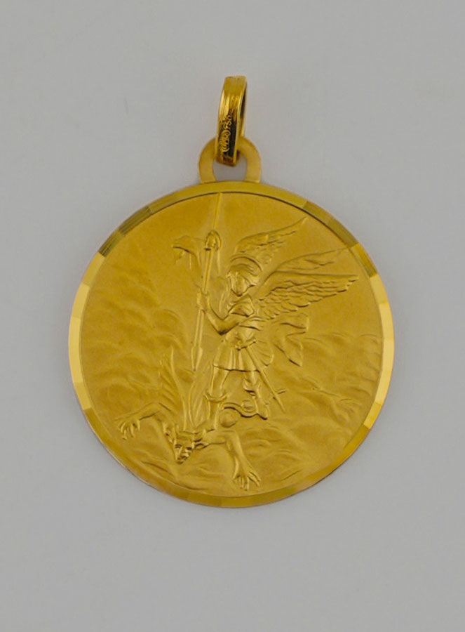 Médaille Saint Michel Archange en Or Massif 18 Carats Brillante - 18 mm (pic 1)