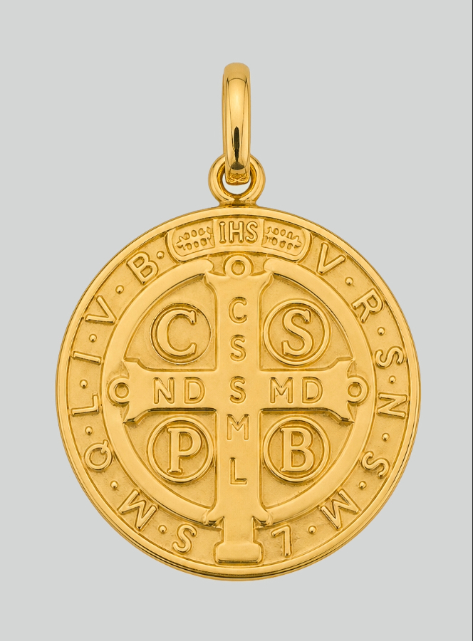 Médaille Saint Benoît en Or Massif 18 Carats - 16 mm (pic 3)