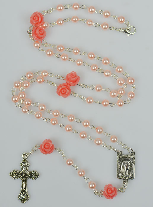 Chapelet de Lourdes en Perles de Nacre Rose (pic 2)