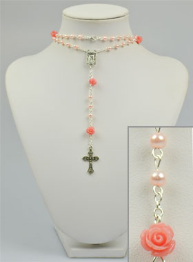Chapelet Collier Mode en Perles de Nacre Rose (pic 1)