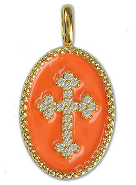 Pendentif Croix Plaqué Or - Diamants & Email - 19mm (pic 1)