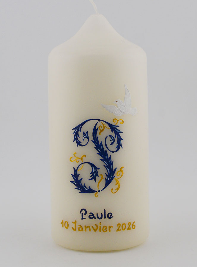Cierge de Confirmation Esprit Saint - Gravure en ligne Bleu (pic 1)