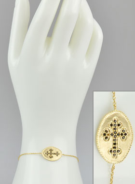 Bracelet Religieux Croix Diamants Or - Plaqué Or 18k (pic 1)
