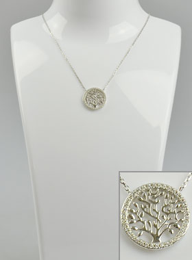 Collier Arbre de Vie Ajourée & Diamants - Argent Massif (pic 1)