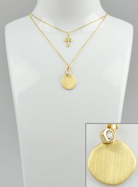 Collier Médaille + Croix & Diamants - Plaqué Or 18k (pic 1)