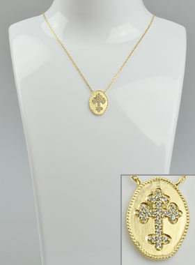 Collier Pendentif Croix Plaqué Or - Diamants Strass (pic 1)