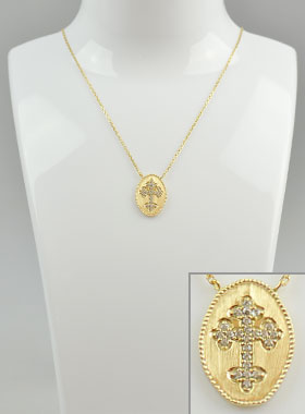Collier Croix en Plaqué Or & Diamants Strass (pic 1)