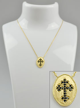 Collier Croix Diamants Strass Or - Plaqué Or 18k (pic 1)