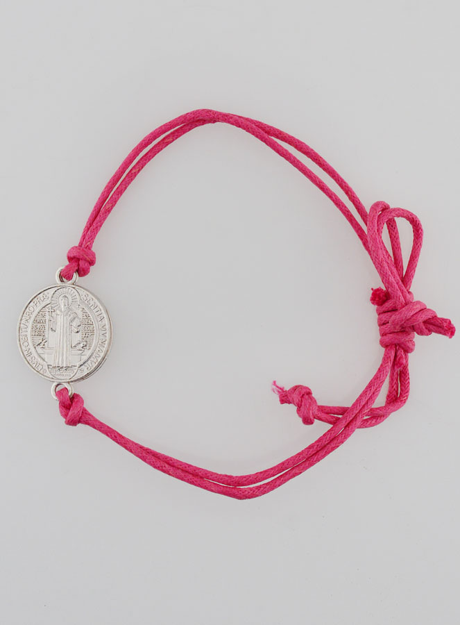 Bracelet Médaille de Saint Benoît - Rose Fuschia (pic 1)