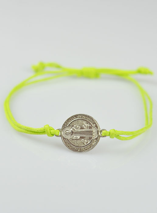 Bracelet Médaille de Saint Benoît - Jaune Fluo (pic 3)