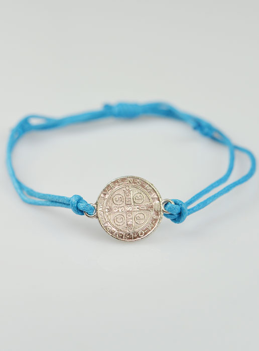 Bracelet Médaille de Saint Benoît - Bleu Ciel (pic 2)