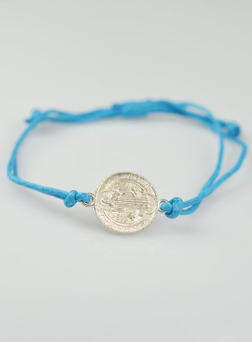 Bracelet Médaille de Saint Benoît - Bleu Ciel (pic 3)