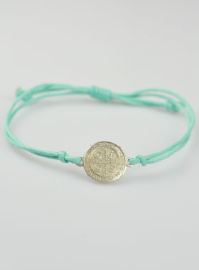 Bracelet Médaille de Saint Benoît - Bleu Turquoise (pic 1)