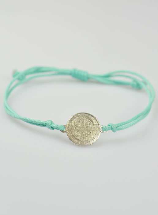 Bracelet Médaille de Saint Benoît - Bleu Turquoise (pic 2)