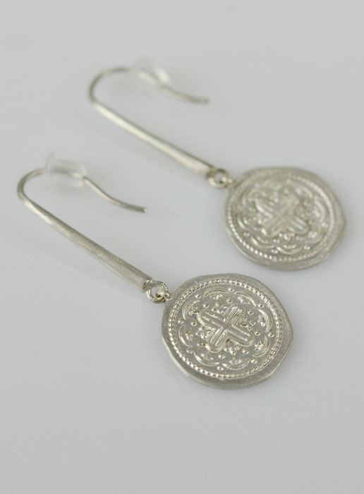 Boucles d'Oreilles Médaille Croix Antique - Argent 925/1000 (pic 2)