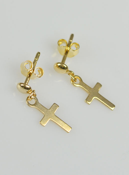 Boucles d'Oreilles Croix en Plaqué Or 18 carats - 10mm (pic 1)