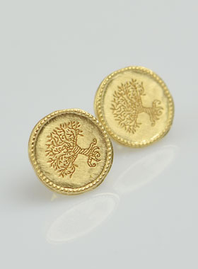 Boucles d'Oreilles Médaille Arbre de Vie 12mm - Plaqué Or 18k (pic 1)