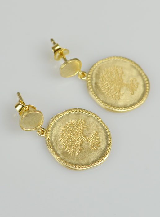 Boucles d'Oreilles Médaille Croix Antique 16mm - Plaqué Or 18k (pic 2)