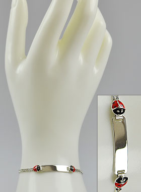 Gourmette de Baptême en Argent à Graver - 2 Coccinelles (pic 1)
