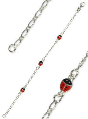 Gourmette Bébé en Argent 925/1000 - 3 Coccinelles (pic 1)