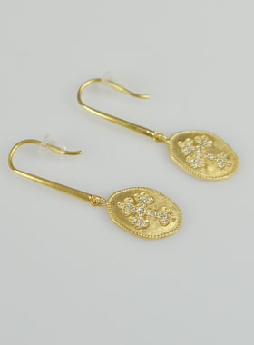 Boucles d'Oreilles Croix Plaqué Or - Diamants - 15mm (pic 1)