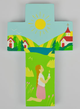 Croix Enfant en Bois - Profession de Foi - Modèle Fille (pic 1)
