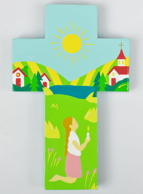 Croix Enfant en Bois - Première Communion - Modèle Fille (pic 1)