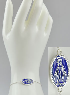 Bracelet Médaille Vierge Miraculeuse 20mm - Argent & Email Bleu (pic 1)