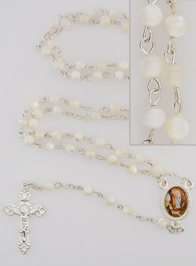 Chapelet en Perles de Nacre Véritable - Médaille Lourdes (pic 1)