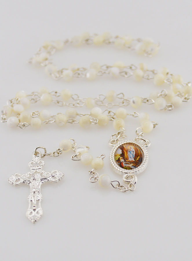 Chapelet en Perles de Nacre Véritable - Médaille Lourdes (pic 2)