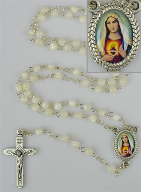 Chapelet en Perles de Nacre Véritable - Médaille Sacré Coeur de Marie (pic 1)