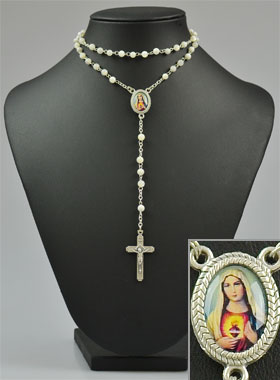 Chapelet en Perles de Nacre Véritable - Médaille Sacré Coeur de Marie (pic 2)