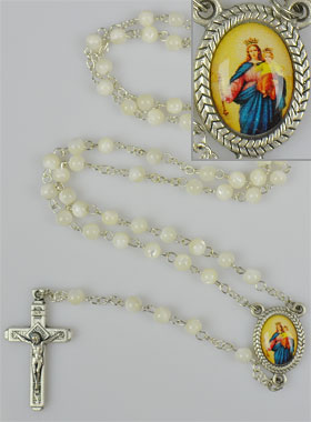 Chapelet en Perles de Nacre Véritable - Médaille Vierge Auxiliatrice (pic 1)