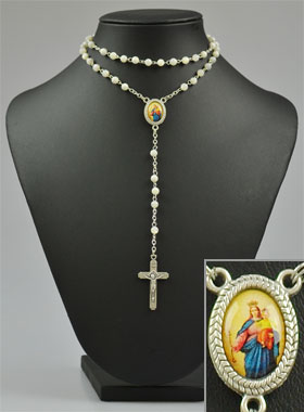 Chapelet en Perles de Nacre Véritable - Médaille Vierge Auxiliatrice (pic 2)