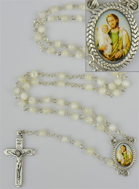 Chapelet en Perles de Nacre Véritable - Médaille Saint Joseph (pic 1)