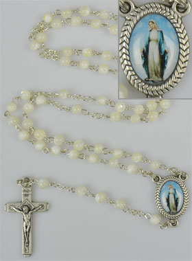 Chapelet en Perles de Nacre Véritable - Médaille Vierge Miraculeuse (pic 1)