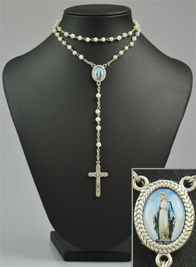 Chapelet en Perles de Nacre Véritable - Médaille Vierge Miraculeuse (pic 2)