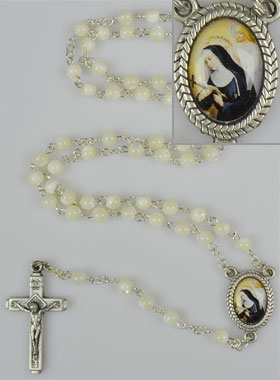 Chapelet en Perles de Nacre Véritable - Médaille Sainte Rita (pic 1)