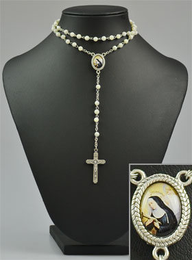 Chapelet en Perles de Nacre Véritable - Médaille Sainte Rita (pic 2)