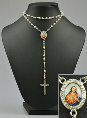Chapelet en Perles de Nacre Véritable - Médaille Sacré Coeur de Jésus (pic 2)