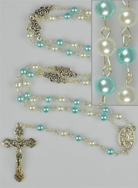 Chapelet en Perles de Nacre Bleue et Blanche (pic 1)