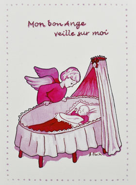 Carte de Baptême - Mon Bon Ange - Rose (pic 1)