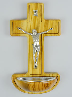 Bénitier Crucifix en Bois d'Olivier (pic 1)