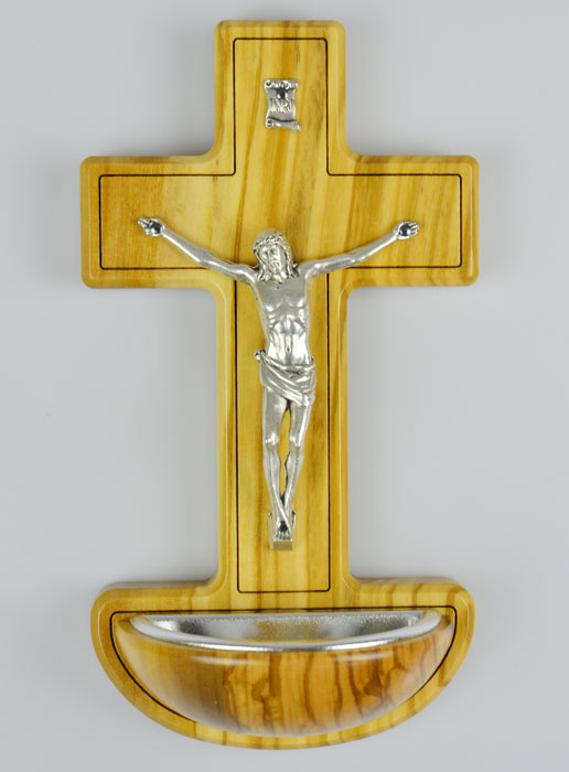 Bénitier Crucifix en Bois d'Olivier (pic 2)