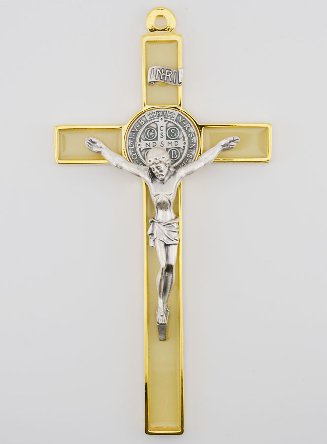 Grande Croix De Saint Benoît Avec Christ En Argent Et Chaîne à Billes - Médaille Détaillée