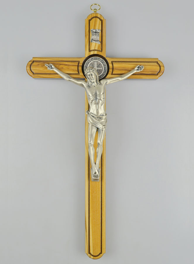 Crucifix de Saint Benoît en Bois d'Olivier - 35cm (pic 2)